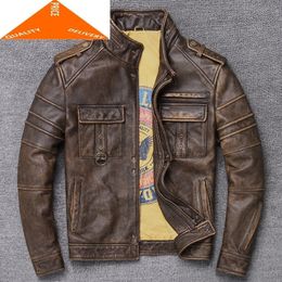 Uomini 100% reale autunno inverno vestiti streetwear moto fit genuino cappotto di mucca giacca di pelle da uomo LJ201030