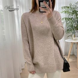 Women Mock Neck Pullovers Sweater High Quality Oversized Jumper Split Fall Winter Clothes Beige Purple Green 8 Colours C-311 201221