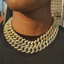 15mm 18-22inch Mens Necklaces Gold Plated Bling Diamond CZ Cuban Chain Necklace Hip Hop Punk Street Jewelry for Men Hot Gift