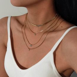 Unique Punk Smooth Snake Chain Pendant Choker Necklace for Women Boho Multilayer Transparent Stone Beaded Necklaces Neck Jewellery
