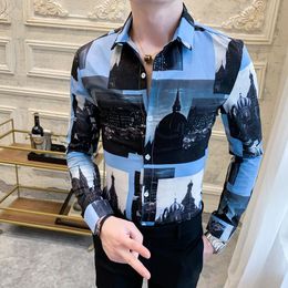 Men's Casual Shirts Designer Men Shirt Slim Fit Long Sleeve Fashion Night Club Party Streetwear Social Chemise Homme