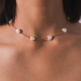Temperament Heart Shaped Simulated Pearl Necklaces for Women Gold Colour Thin Chain Chokers Necklace Korean Elegant Jewellery Gift
