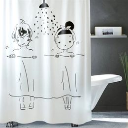 Men/Women Shower Illustration Waterproof Mildew Shower Curtain Toilet Partition Curtain Bathroom Curtain with Hooks LJ201130