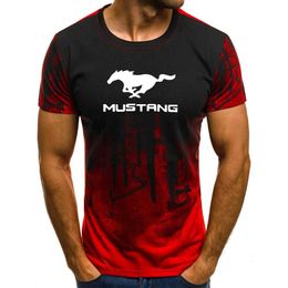 Mens Short Sleeve Mustang Car Mens T-shirt Summer casual Cotton Gradient T shirts Fashion Hip Hop Harajuku Male Brand Tee X1214