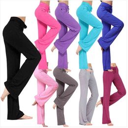 New Wide Leg Sport Pants Women High Waist Stretch Bandage Flare Pants Broad Leg Dance Yoga Pants Long Trousers Sports Wear hot H1221