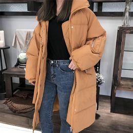 New Winter Jacket Long Padded Over-the-Knee Women Korean-Style Loose Down Cotton Coat Cotton-Padded Clothes 201217
