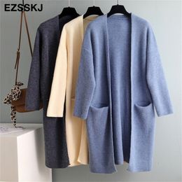 casual v-neck oversize long Sweater cardigans jacket coat cashmere women thick loose sweater Korea cardigan coat outwear TOP 201111