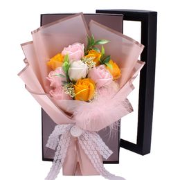 11pcs eternal rose soap flower bouquet valentine day rose gift set wedding Bouquet Gift Box Simulation Rose