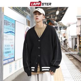 LAPPSTER Cardigan Men Korean Clothes Mens Harajuku Black Sweaters Desginer Vintage Winter Sweater Long Sleeve Clothing 201105