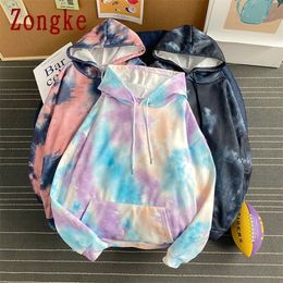 Zongke Autumn Thin Fleece Tie Dye Hoodie Men Clothing Streetwear Polyester Men Hoodies And Sweatshirts Tie Dye Clothes 2XL 201103