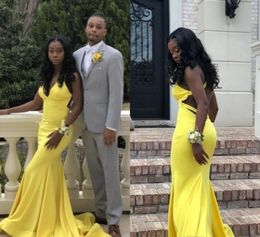Cheap Simple New Yellow African Black Girls Plus Size Mermaid Prom Dresses Long Pageant Graduation Wear Formal Dress Evening Party Gowns