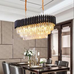 Free freight Modern Kitchen Island Crystal Chandelier For Luxury Dining Room Crystal Chandeliers Hanging LED Lighting Black