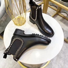 Fashion Rivet Decor Round Toe Square Heel Large Size Woman Boots Back Zipper Short Motorcycle Boots Buckle StrapTrendy Shoes
