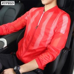 5 Colours Bomber Jacket Men Sunscreen Windbreaker Thin Casual Long Sleeve Transparent Summer Men Bomber Jackets Plus Size M-5XL 201123