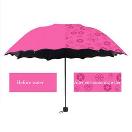 Ladies'sunshine blossoms in water changes Colour parasol umbrella triple fold black rubber sunscreen UV woman umbrellas 201218