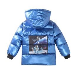 INS HOT Baby boys' cotton-padded jacket Korean 4-13 years children's thick down jacket hooded Patch space Colour parka 4 Colours 201125