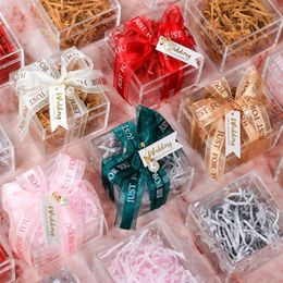 transparent favor boxes NZ - Gift Wrap 1 Pcs Wedding Box Transparent Favor Boxes Bride And Bridegroom Souvenirs Square Candy Clear Gift1