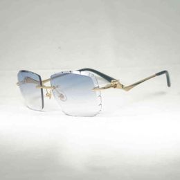 2022 Factory Wholesale New Vintage Diamond Cut Oversize Sunglasses Men Leopard Style Gafas Retro Shades Women Goggles For Riding Rimless Glasses