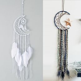 -Grande sueño receptor medio luna forma niños pared colgante decoración hecha a mano blanca pluma dreamcatchers para el regalo de artesanía de boda