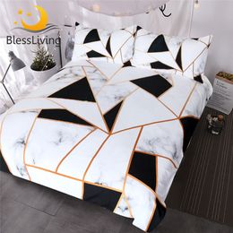 BlessLiving Irregular Geometric Printed Bedding Set Black and White Duvet Cover Set Marble Texture Bed Cover Queen Bedspreads Y200111