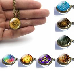 Pendant Necklaces Fashion Women Necklace Charm Punk Jewelry Flower Of Life Mandala Po Double Sides Buddhism Accessories1