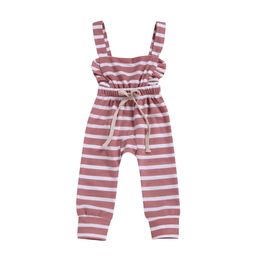 Baby cotton suspenders girls boys open back striped Jumpsuit baby Ruffle suspenders summer children's wear