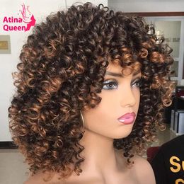 free honey UK - Lace Wigs Bob 4x4 Closure Highlight Honey Blonde Front Wig Kinky Curly 250 Density Free Part Human Hair Pixie Cut Perruque Remy