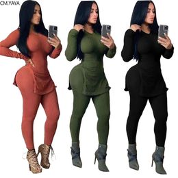 New Autumn Winter Women's Set Tracksuit O Neck Full Sleeve Top Pants Suit Two Piece set Knitting Solid Outfits Sporty GL8081 201028