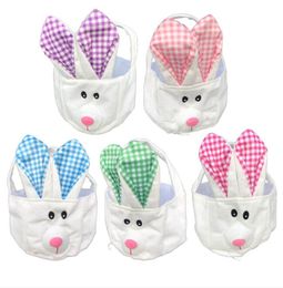 Soft plush easter long ears bunny basket put easter eggs baskets hand carry rabbit ear bag candy gift storage bags