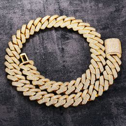 20mm Gold Plated Ice Out Bling 3 Rows CZ Diamond Stone Cuban Chain Necklace Bracelet for Men Women Hip Hop Chains