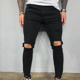 Men Cool Designer Brand Black Jeans Skinny Ripped Destroyed Stretch Slim Fit Hop Hop Pants With Holes For Mens 201117