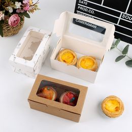 2/4/6 Cup Muffin Cupcake Box With Cake Tray Kraft Paper Cake Box Wedding Birthday Party Dessert Packaging Case