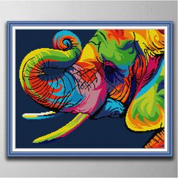 Rainbow elephant Handmade Cross Stitch Craft Tools Embroidery Needlework sets counted print on canvas DMC 14CT /11CT