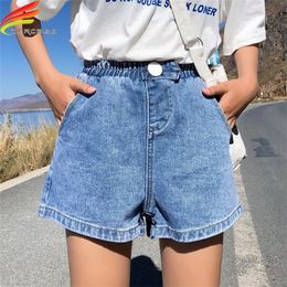 Streetwear Summer Women Denim Shorts 2020 New Arrival High Elastic Waist Wide Leg Shorts Jeans Black Blue White Pink Short Femme LJ200820