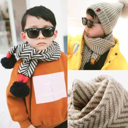 Autumn and Winter Children's Scarf Warm Ball Striped Boys and Girls Middle Small Children Korean Woollen Knitted Warm Scarf