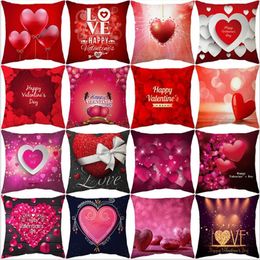 45*45cm Red Sofa Pillowcase Valentines Day Love Creative Pillow Case Polyester Peach Skin Pillow Cushion Cover Wholesale