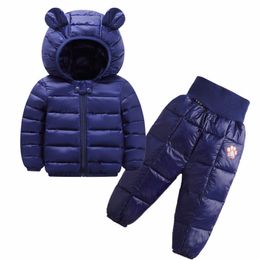 Solid Color Children's Clothes Sets Winter Baby Girls and Boys Jackets Pants Suit Down-Cotton Kids Clothing for 1-5 years old 201031