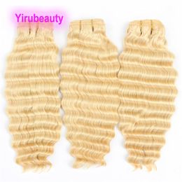 Brazilian Human Hair 10 Bundles Blonde Colour 613# Wholesale Deep Wave Curly Double Wefts 10-30inch Products Yirubeauty