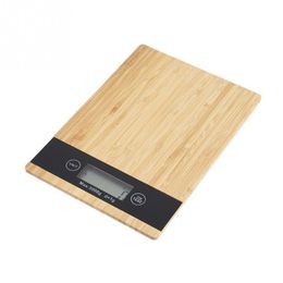 Bamboo LED Display Electric Kitchen Weighing Diet Weight Balance Wood Cooking Food Scale Y200328