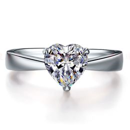 6 * 6mm Sterling Silber 1ct NSCD Simulierte Diamant Herzform Ring Solitaire Engagement Für Frauen 18 Karat Weißgold überzogen