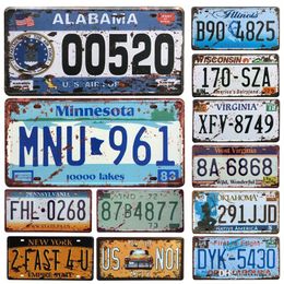 2021 USA Vintage Car Licence Metal Plates Car Number Tin Signs Bar Pub Cafe Decor Metal Sign Garage Painting Plaque Wall Sticker Carfts