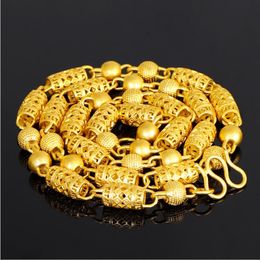 weighty Heavy!Transport bead 60cm 24k Real Yellow Solid Gold Men's Necklace Curb Chain 8mm Jewellery mint-mark lettering real 24k gold plated
