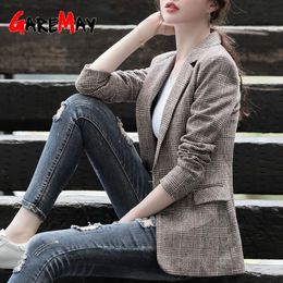 women blazer vintage plaid tweed women's suit fashion office ladies long sleeve casual coat female blazers and jackets T200716
