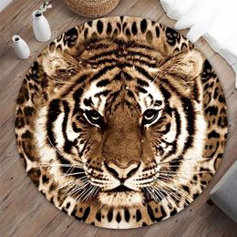 LOUSIDREAM Animal Tiger Head Round Carpet Living Room Home Decor Sofa Table Rug Anti Slip Chair Cushion Lounge Mat 220301