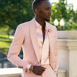 Tailored Blush Pink Mens Suits 2 Pieces Groom Best Man Pants Suit Business Wedding Long Blazer Jacket and Pants