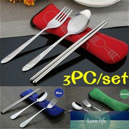 Travel Outdoor 3PC Stainless Steel Fork Spoon Chopsticks Cutlery Set Portable Camping Bag Picnic