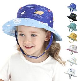 Summer Outon Storing Impression Baby Sun Chapeau pour filles et garçons Couverture d'oreille à col extérieur Couverture anti-UV Kids Beach Caps Bucket Cap de 0 à 8 ans