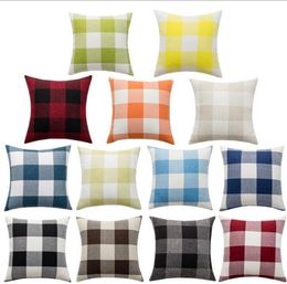 Pillows Case Colour Plaid Lumbar Support Cushion Covers Linen Yarn-dyed Pillow Case Home Decoration For Bed Hidden Zipper Closure