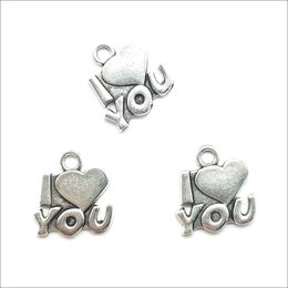 100pcs / lot Heart I LOVE YOU Antique Silver Charms Pendants DIY Jewellery Findings For Jewellery Making Bracelet Necklace Earrings 16*15mm
