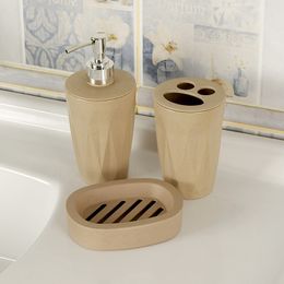 3Pcs/Set Bathroom Accessories Wheat Straw BPA Free Soap Dish Dispenser Toothbrush Holder Washroom Suit LJ201204